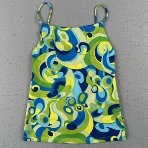 Y2K Fargo Company Tank Top XS/S Multicolor Psychedelic Swirl Print Tie Back